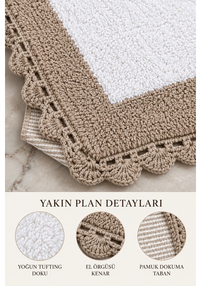 Alanur Bodrum Tufting Cotton Pamuklu El Işi Örgülü Paspas 108 70 X 120 Cm Beyaz - Kahve