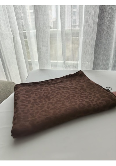 Laurel Scarf Leopar Desen Pamuk Ayrobin Jakar Şal Kahverengi