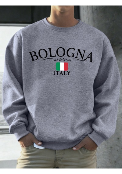 Startmore Startmorebologna İtalya Bayrağı Desen Kazaklar Erkekler Sokak Polar Spor Hipster Sonbahar Hip Hop Gevş Gri