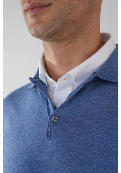 Bisse Indigo Düğmeli Polo Yaka Erkek Yün Triko Tr24k24201 D66 Indigo