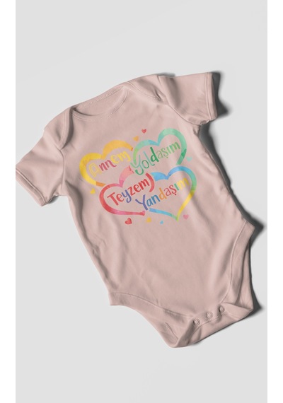 Morivokids Annem Yoldaşım Teyzem Yandaşım Kısa Kollu Bebek Body Pastel Pembe