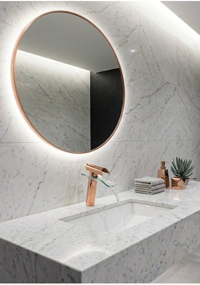 Cam Şelale Rose Gold Lavabo Bataryası