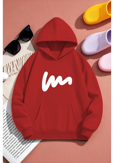 Uyguntarz Unisex W Baskılı Oversize Sweatshirt Kırmızı