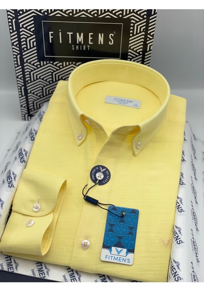 Slim Fit Uzun Kol Müslin Pamuk Rahat Nefes Alabilen Kumaştan Yaka Düğmeli Hediye Kutulu Erkek Gömlek Fs-004202 - Sarı-3367