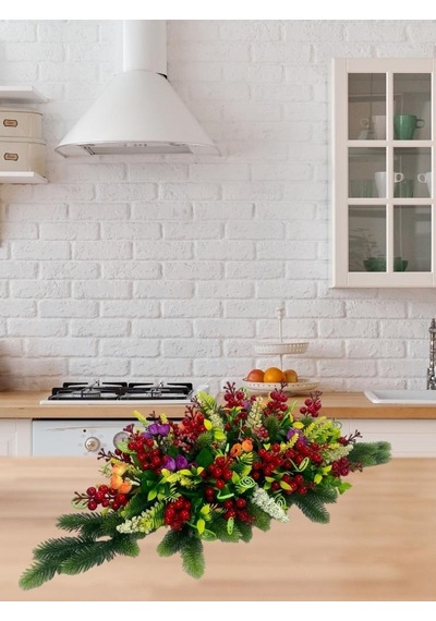 Yapay Çiçek Yemek Masası Çiçeği Kokinalı Yeşil Çam Dallı Yılbaşı Masa Çiçeği 75 35