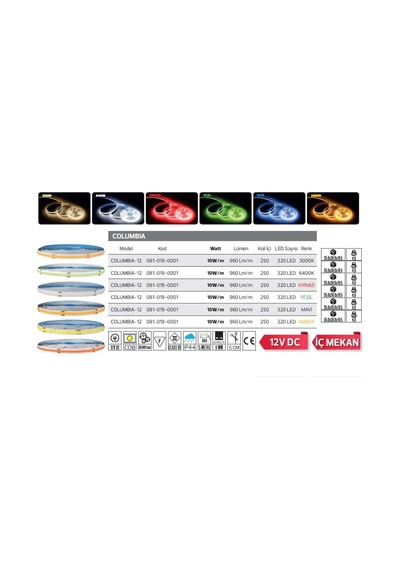 Horoz Columbıa 12 Volt Ambar Cob Şerit Led 10 Watt 5 Metre