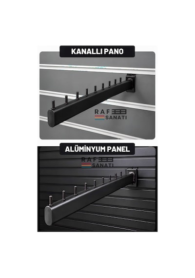 5 Adet - Kanallı Pano Baston Askılık 40 Cm Alüminyum Panel Uyumlu Mağaza Raf Askı Aparatı Siyah