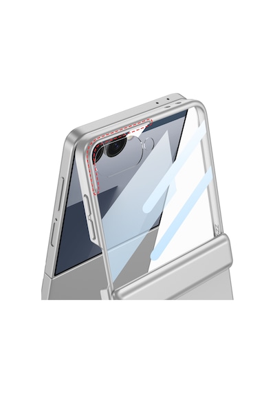Zore Galaxy Z Flip 7 Kılıf Zore Kıpta Standlı Kapak - Gümüş