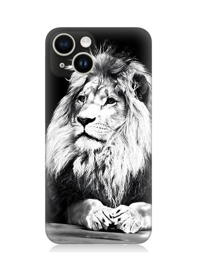Apple Uyumlu iPhone 13 Silikon Kılıf Siyah Beyaz Aslan