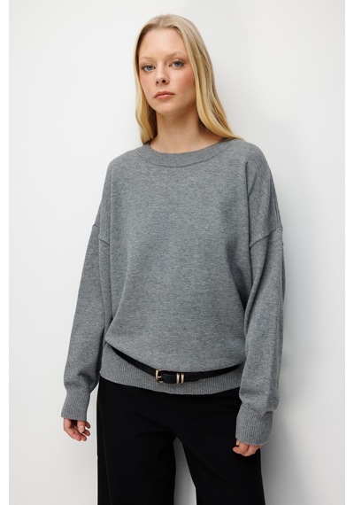 Mixray 7021 Kadın Bisiklet Yaka Oversize Basic Premium Triko Kazak Antrasit