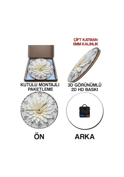 Zarafetin Zamanla Buluştuğu Nokta İnci Beyazı 3d Duvar Saati Sdw277 Renkli