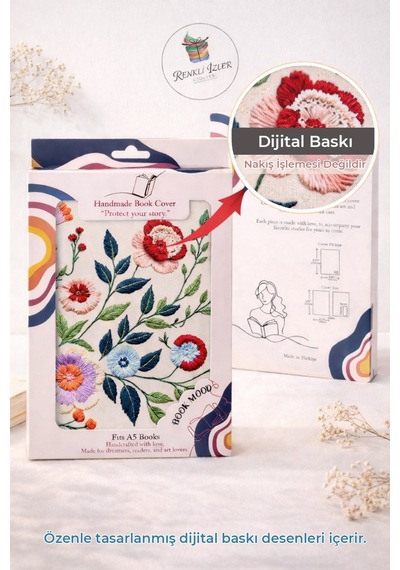 Kitap Kılıfı Nakış Motifli Çiçekler