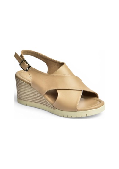 Fox Shoes Y555340503 Bej Hakiki Deri Dolgu Tabanlı Kadın Sandalet