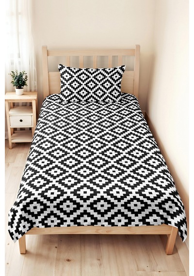 Siyah Geometrik Genç Odası Tek Kişilik Pike Takımı - Modern Minimal 160x220 Cm Kapitone Yatak Örtüsü Mistik Örtü Tonu