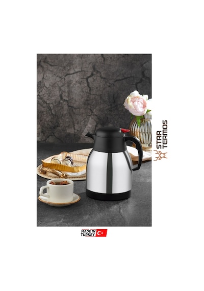 Star Termos 1 .5 Litre Çift Kat Paslanmaz Çelik Termos Piknik Kamp Outdoor Ofis Otel Kafe Okul Sth-6155 Siyah
