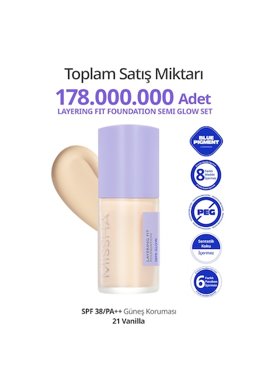 Yarı Parlak Bitişli Nemlendirici Fondöten Mıssha Layering Fit Foundation Semi Glow No21 Vanilla 21