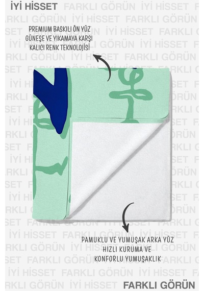 Çapa Marine Mint Plaj Havlusu - Akdeniz Modern Lacivert Turkuaz Hızlı Kuruyan Mikrofiber Havlu Çok Renkli