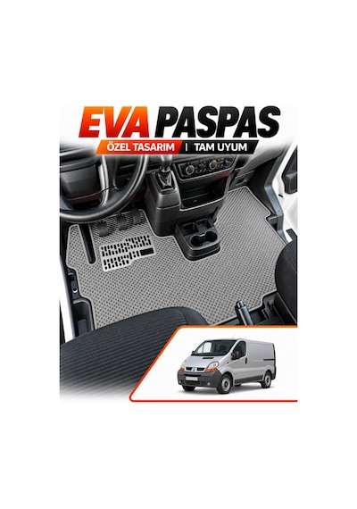 Renault Trafic Panelvan 2004-2010 Uyumlu Eva Paspas Metal Topukluklu Ön Kabin Açık Gri