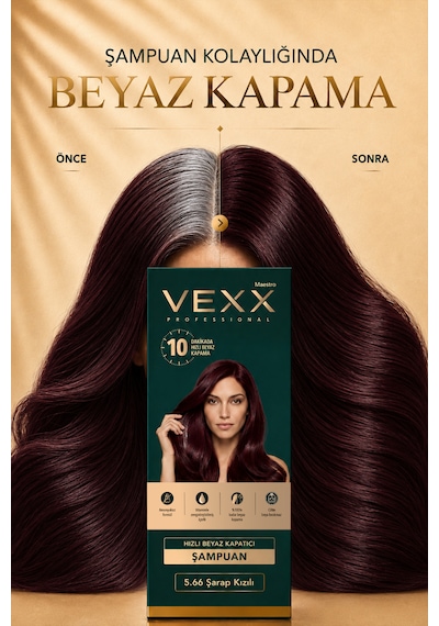 Vexx Professional Beyaz Kapatıcı Pratik Boya Şampuan Şarap Kızılı 5.66 Amonyaksız Formül 300 Ml.