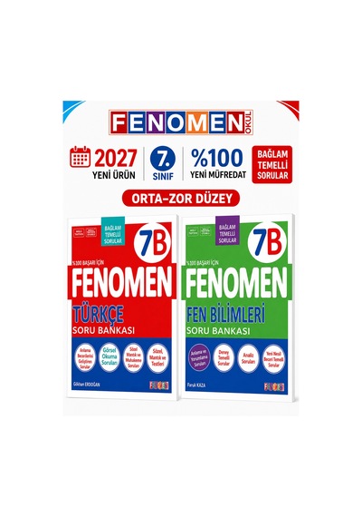 2027 7.sınıf 7b Fen Bilimleri- 7b Türkçe Maarif Yeni Müfredat Soru Bankası Seti 2 Kitap Orta-zor