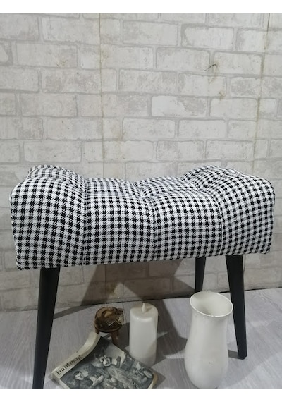 Puf ,siyah-beyaz ,puf Kazayağı Keten Kumaş ,siyah Ayak ,çima Diki
