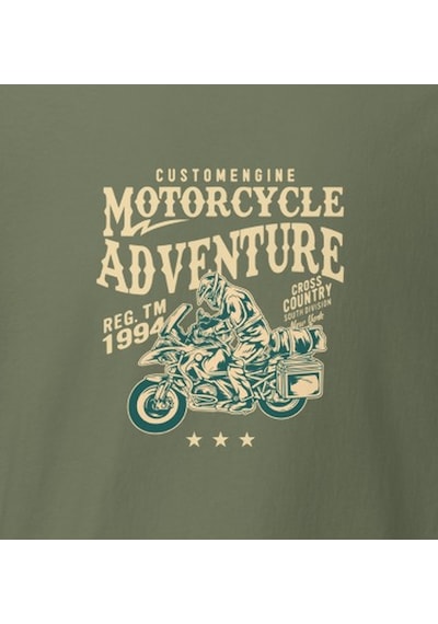 Wildstyle Motorcycle Adventure Motosiklet Macera Vintage Yol Baskılı Unisex Bisiklet Yaka Pamuklu Tişört - Hak