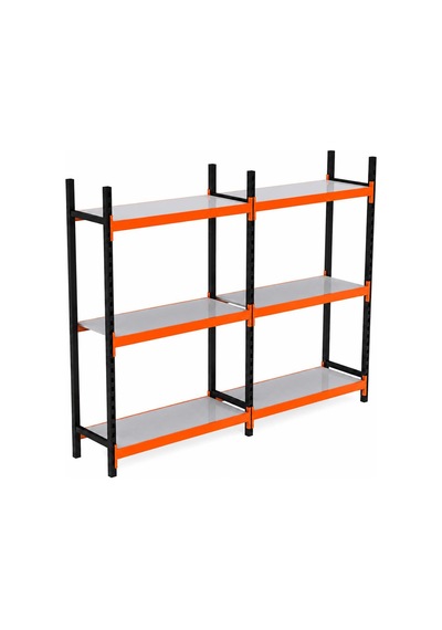 3 Katlı Duble Midi Rack - Ekonomik Depo,arşiv, Kiler Rafı Siyah-turuncu-46x180 Cm-150 Cm Çok Renkli