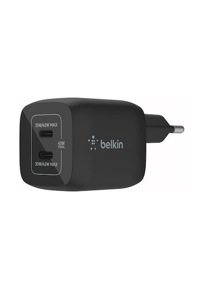 Belkin Wch011vfbk Boostcharge Pro 45w Gan Çift Usb-c Yüksek Hızlı Şarj Adaptörü - Siyah