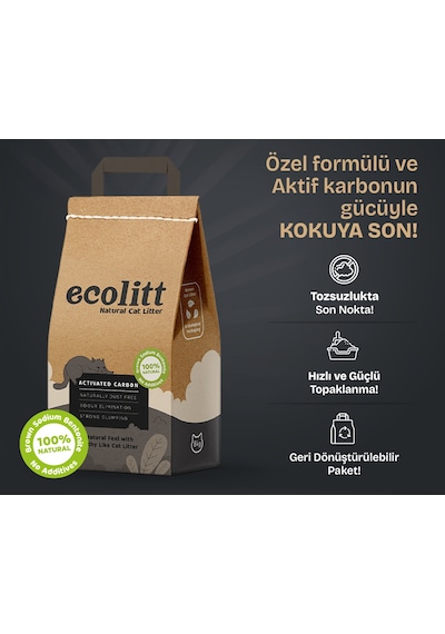 Toi Moi Ecolitt Ultra Koku Hapseden Kraft Pakette Topaklanan Kahverengi Bentonit Aktif Karbonlu Kedi Kumu 8 KG