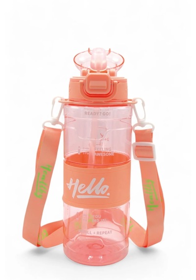 Hello Pipetli Suluk 800 Ml Renkli Askılı Su Şişesi Çocuk Ve Yetişkin Okul Seyahat İçin Gıda Sınıfı Plastik Sızdırmaz Matara Mor Turuncu
