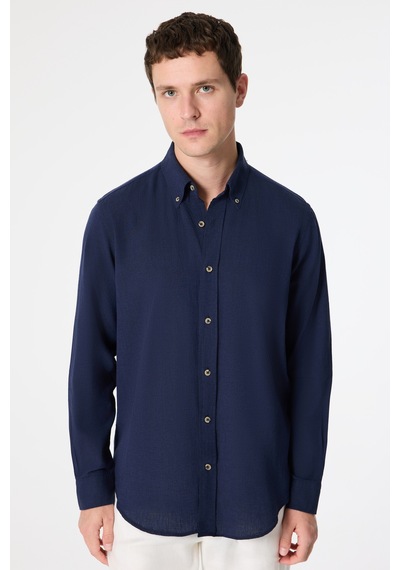 D'S Damat Ds Damat Comfort Lacivert Flamlı Pamuk-keten Yazlık Gömlek 6hc02ort01304 Çok Renkli