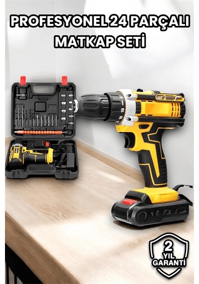 Mey İthalat Metal Dişli 24w Akülü Matkap -çift Bataryalı Ve Led Çalışma Işığı İle Tam Set