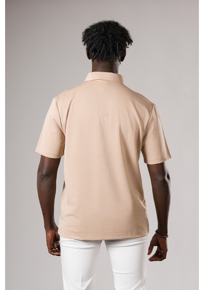 Fbi Regular Fit Dokulu Likralı Polo Yaka T-shirt Sütlü Kahve