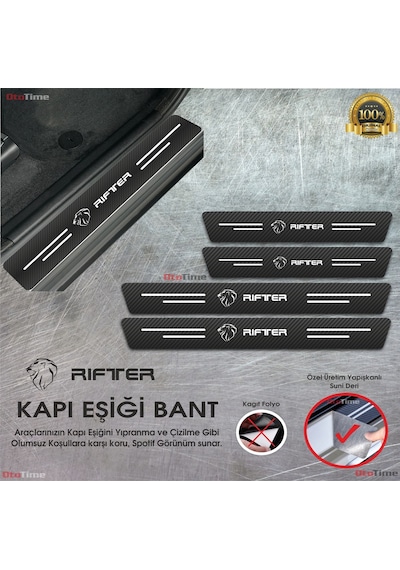 Peugeot Rifter Logolu Karbon Kapı Eşiği Koruyucu Suni Deri 4'lü Set