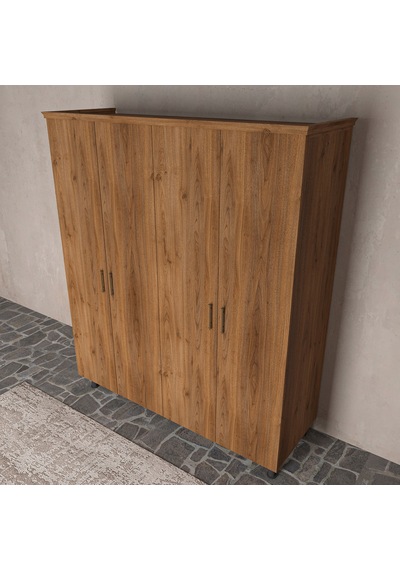 Soft Wood 4 Kapaklı Masif Ahşap Gardırop Ceviz