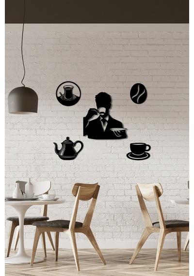 Ahşap Tablo Dekoratif Duvar Süsü Kahve Ve Çay Temalı Kafe Ve Çay Ocakları İçin Siyah Renk