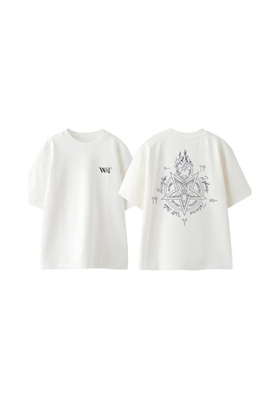 Thewert Şeytan Geschichten Tasarım Sırt Baskılı Pamuk Beyaz Oversize T-shirt