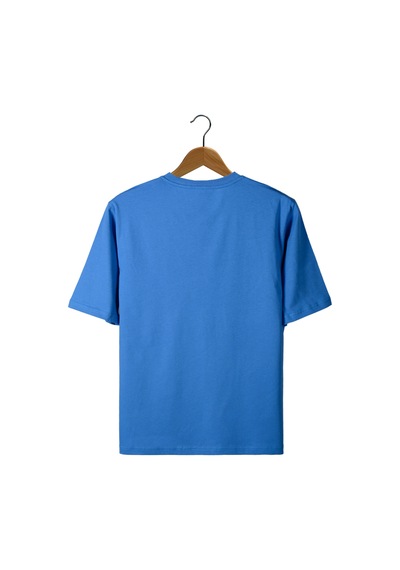 Mavi Nefes Alan Kumaş Oversize Kalıp Bisiklet Yaka T-shirt Mavi