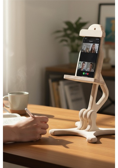 Ahşap Telefon Standı Bej