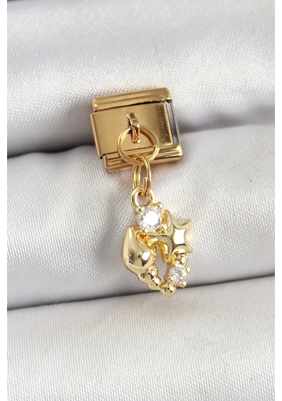 316l Çelik Sallantılı Zirkon Taşlı Deniz Kabuğu Ve Yıldız Model Gold Renk Nomination Charm Standart