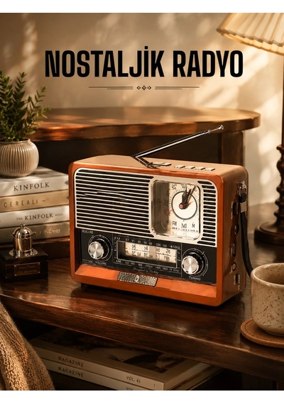 Hubrendy Tekno Ahşap Görünümlü Retro Bluetooth Radyo Usb,aux Ve Sd Kart Girişli