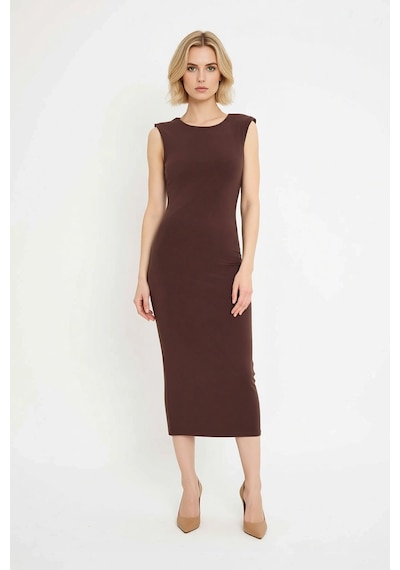 Benerly Kadın Kolsuz Bodycon Maxi Elbise Sırt Detaylı Sandy Dokulu Party Kahverengi