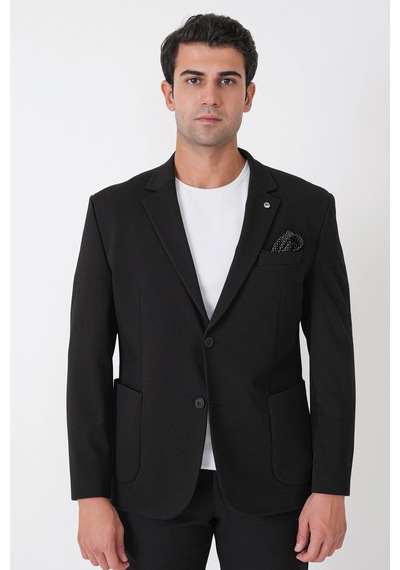 Slim Fit Torba Cep Esnek Tencel Kumaş Siyah Ceket C 751