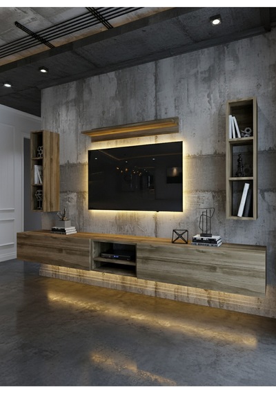 Resital Ledli Duvara Monte Tv Sehpası - Ceviz - W6001-2 Ceviz