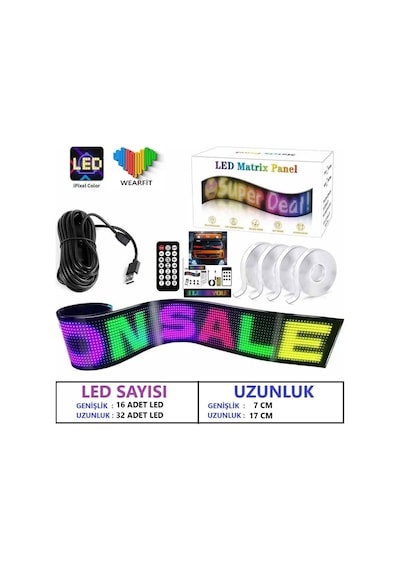 Matrix Led Panel Cama Yapışan App Kontrollü Oto Led Tır Kamyon Led Uzunluk 17cm - Genişlik 7cm