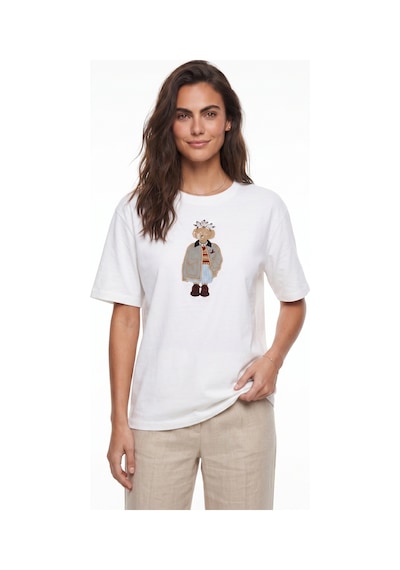 Onloox Kadın Beyaz Beyaz Pamuklu Kısa Kollu Relaxed Fit Köpek Nakışlı Taş İşlemeli T-shirt Onloox Kadın Beyaz Beyaz Pamuklu Kısa Kollu Relaxed Fit Köpek Nakışlı Taş İşlemeli T-shirt