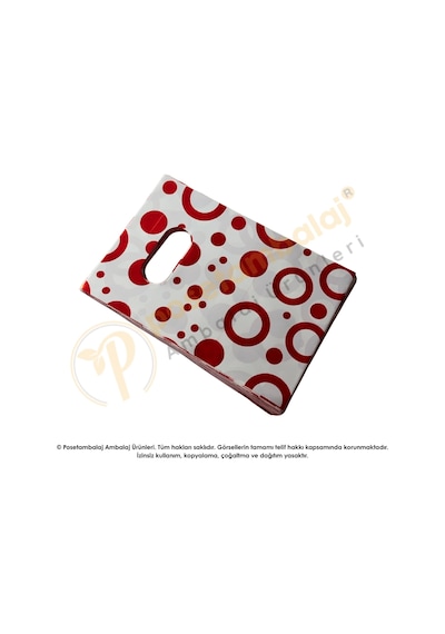 Kırmızı Yuvarlak Desenli Hediyelik Poşet 10x15 Cm