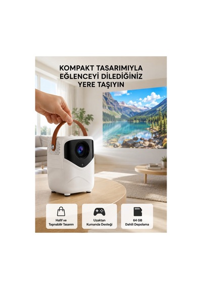 Mini Akıllı Projektör 1080p Full Hd, 64gb Depolama, 2gb Ram, Uzaktan Kumanda Destekli Yeni Nesil Renkli