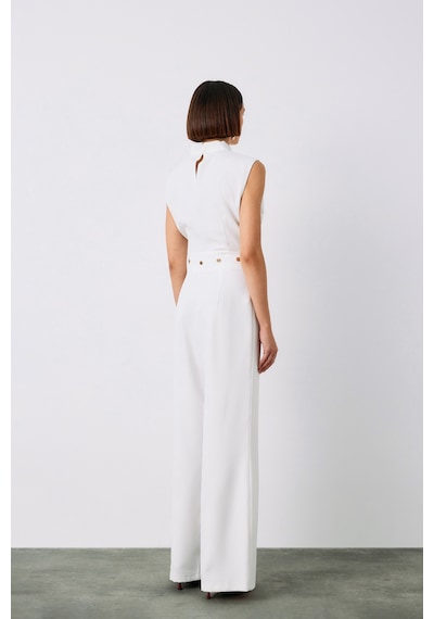Sateen Bel Aksesuarlı Pantolon - Ekru-135212 Ekru