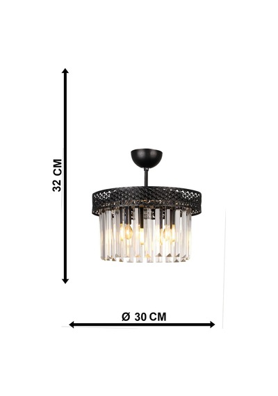 Begüsa Sitrus 3.lü Siyah Lux Kristal Taşlı Avize